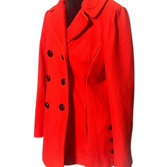 Guess, Size Large, Red, Wool Blend, Button-Up Pea Coat. Excellent Condition - Picture 7 of 12